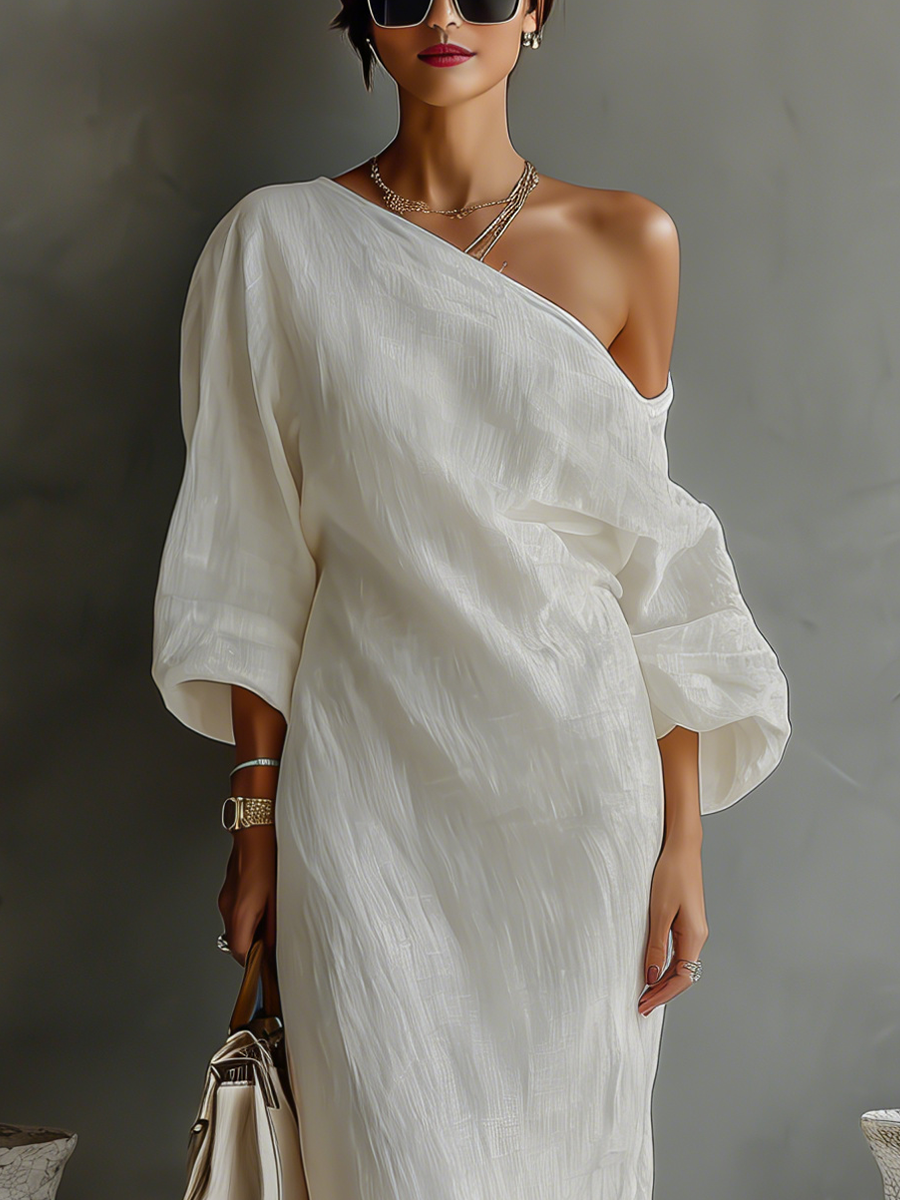 Robe en lin ivoire à épaules dénudées