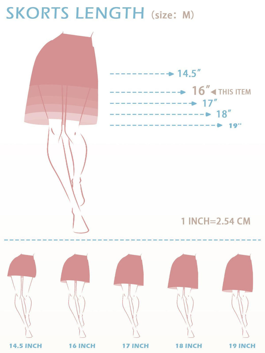 Jupe-short taille haute basique de 16 pouces UPF50+