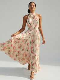 Aurelle | Robe Midi à Col Halter à Fleurs