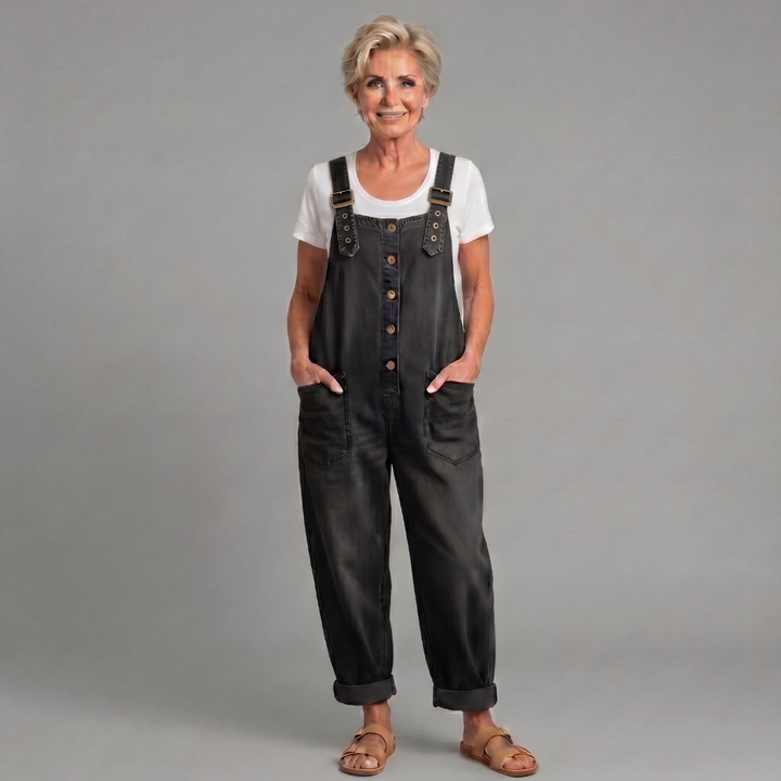 Saylor - Salopettes en denim coton lavé vintage