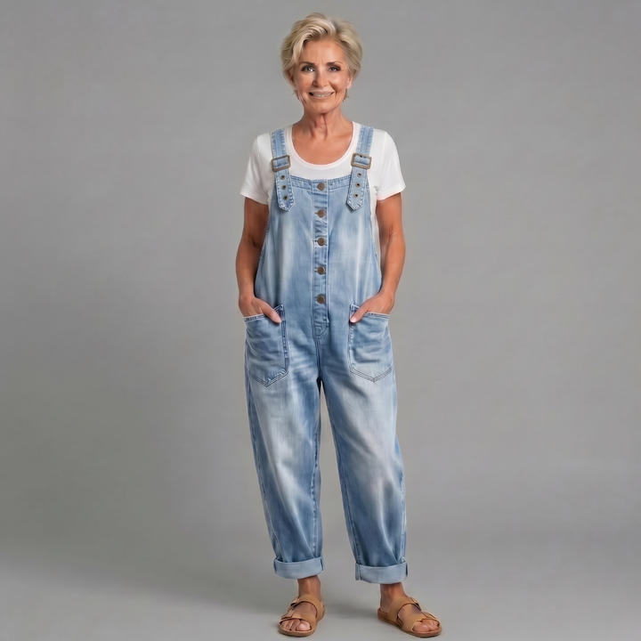 Saylor - Salopettes en denim coton lavé vintage