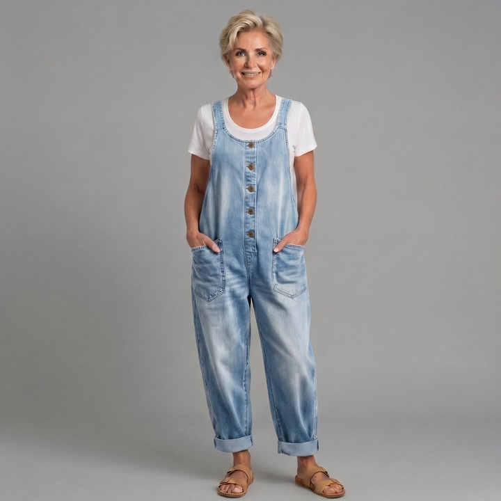 Saylor - Salopettes en denim coton lavé vintage