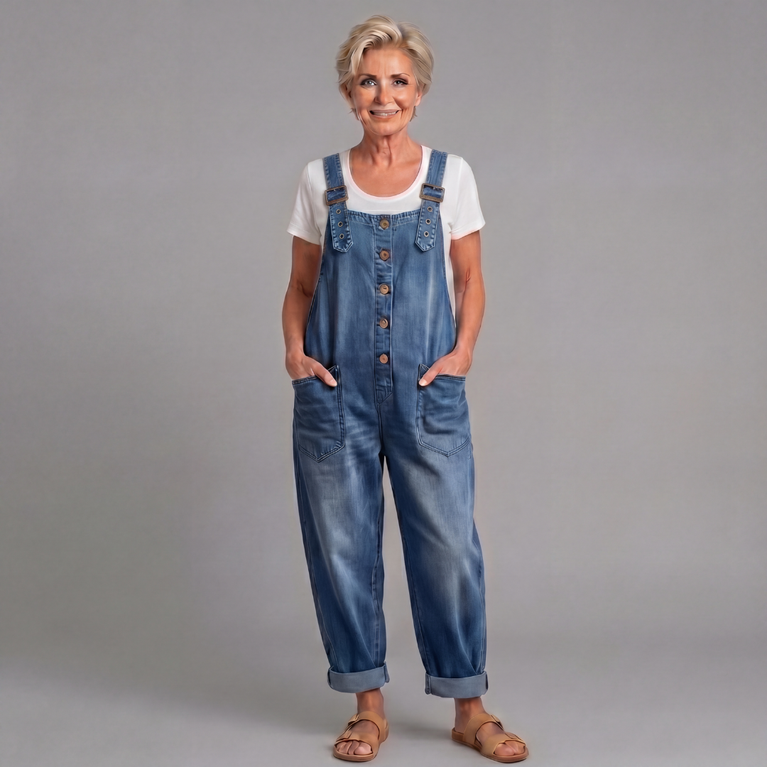 Saylor - Salopettes en denim coton lavé vintage