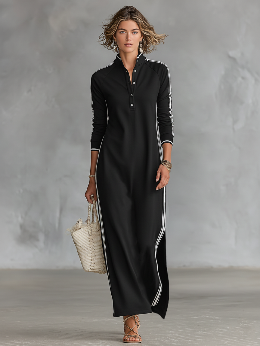 Robe maxi en sweat à col boutonné