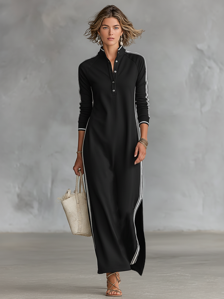 Robe maxi en sweat à col boutonné