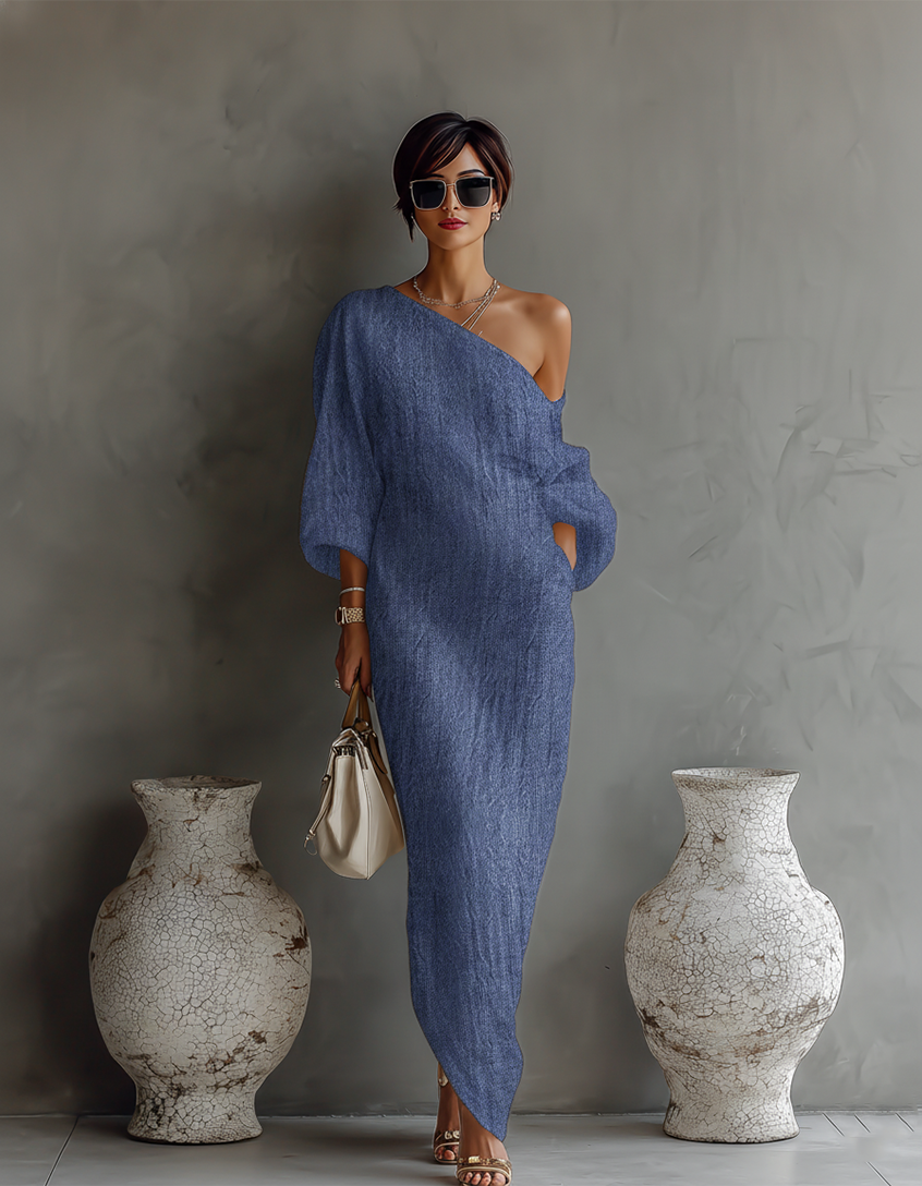 Robe en lin ivoire à épaules dénudées