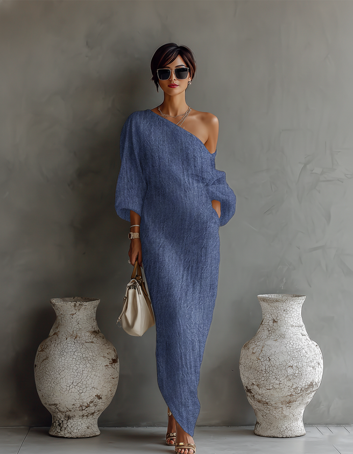 Robe en lin ivoire à épaules dénudées
