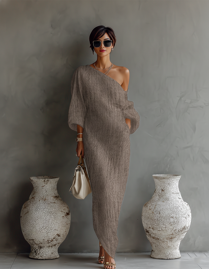 Robe en lin ivoire à épaules dénudées