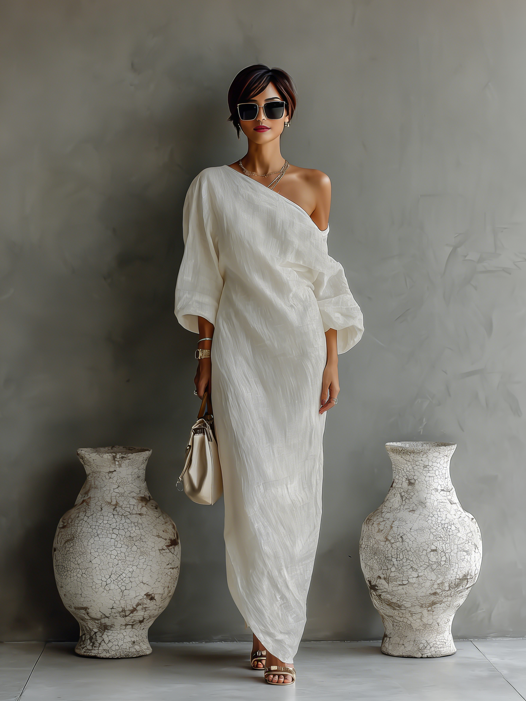 Robe en lin ivoire à épaules dénudées