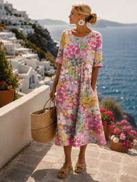 Elena | Robe midi fleurie légère et fluide