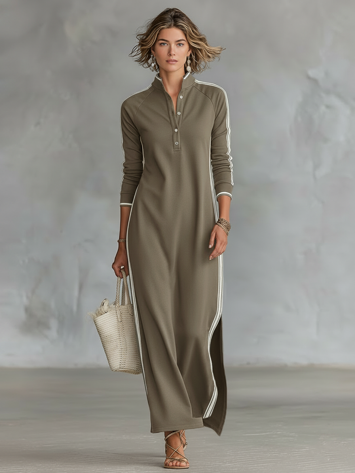 Robe maxi en sweat à col boutonné