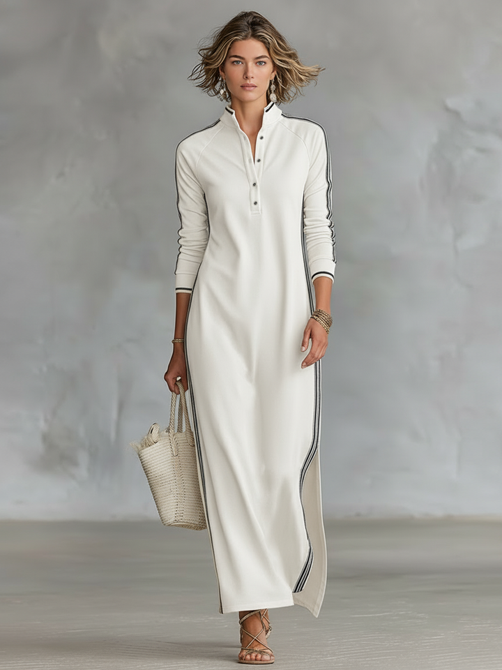 Robe maxi en sweat à col boutonné