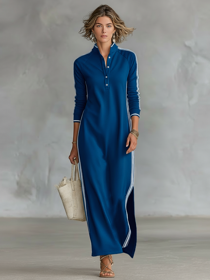 Robe maxi en sweat à col boutonné