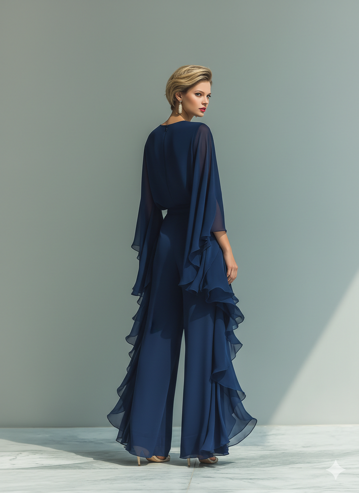 Ensemble en chiffon bleu marine à volants