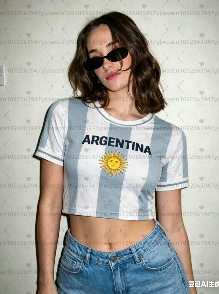 Maillot de football féminin à motif argentin et esprit cheerleader
