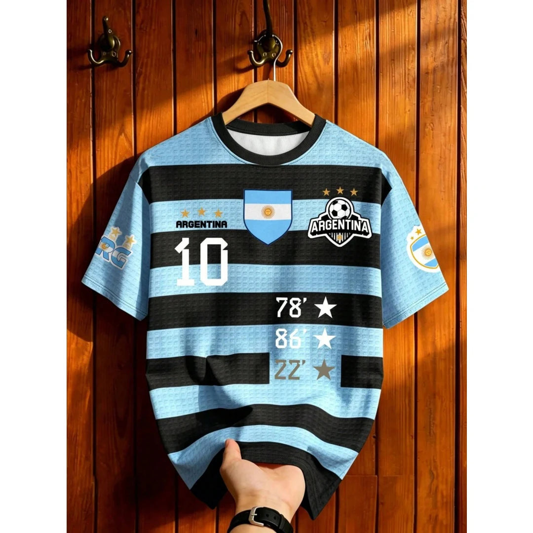 T-shirt femme rayé à manches courtes imprimé argentin