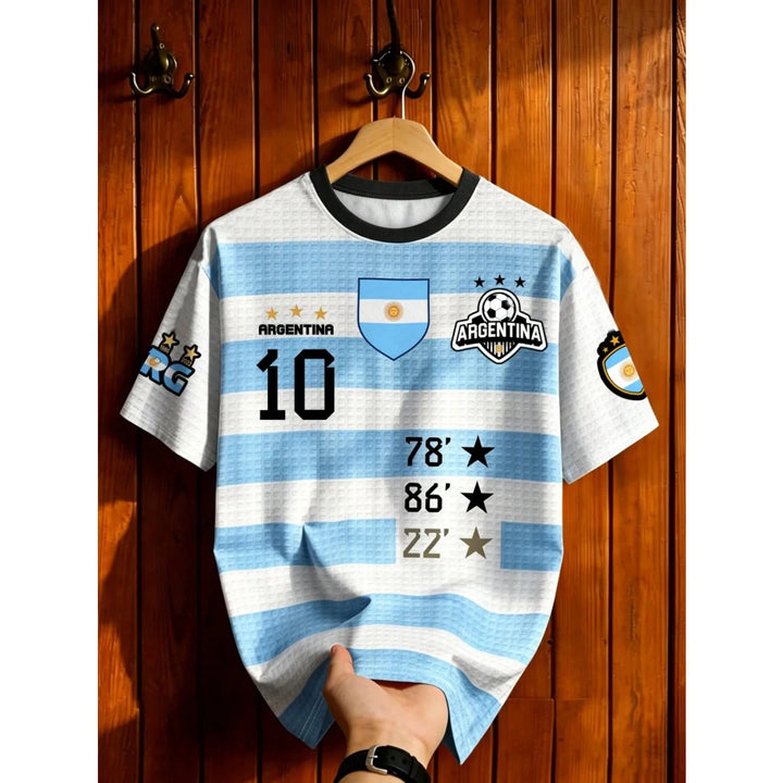 T-shirt femme rayé à manches courtes imprimé argentin