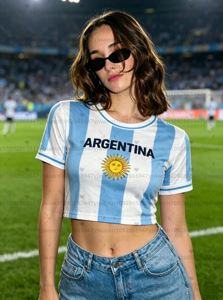 Maillot de football féminin à motif argentin et esprit cheerleader