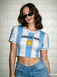 Maillot de football féminin à motif argentin et esprit cheerleader