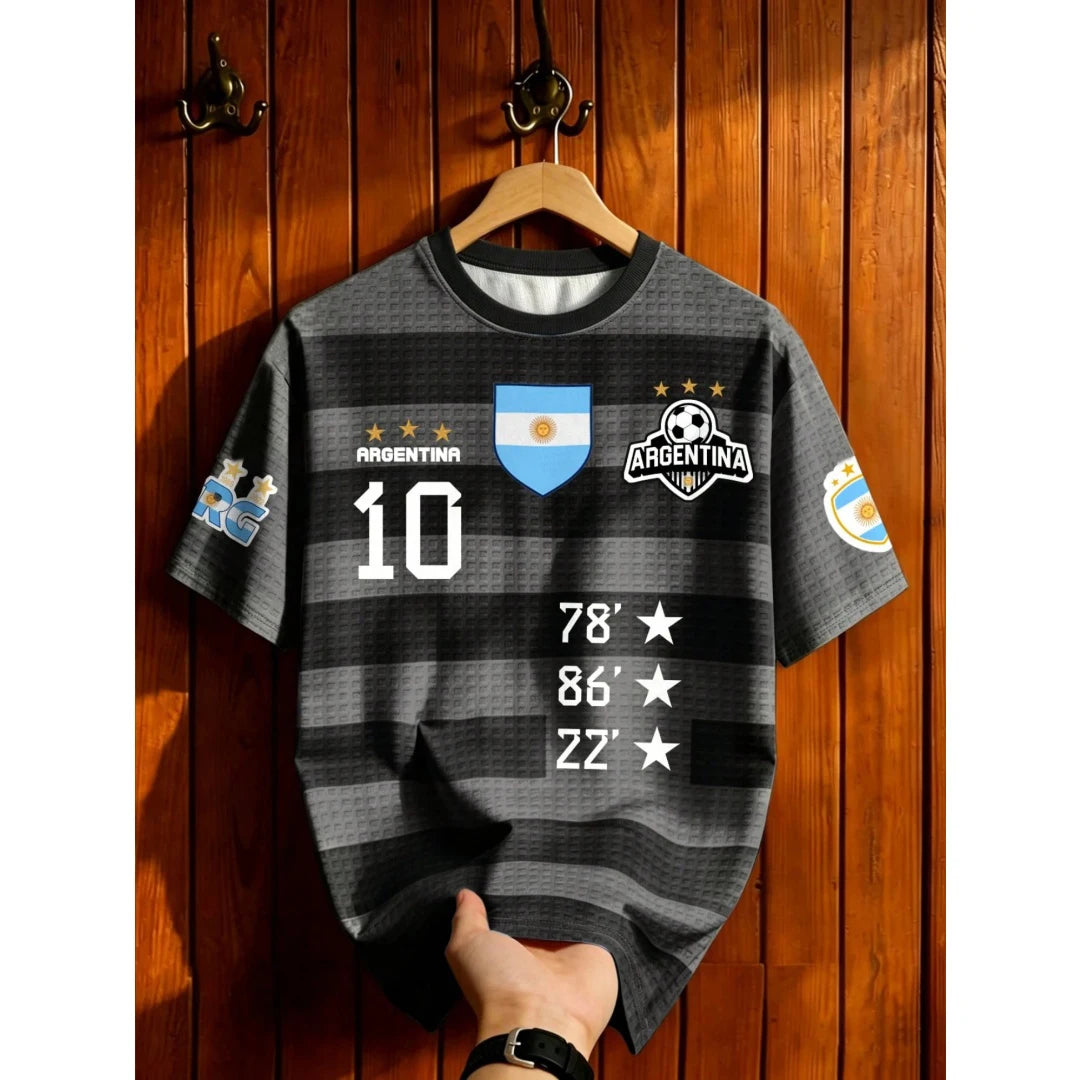 T-shirt femme rayé à manches courtes imprimé argentin