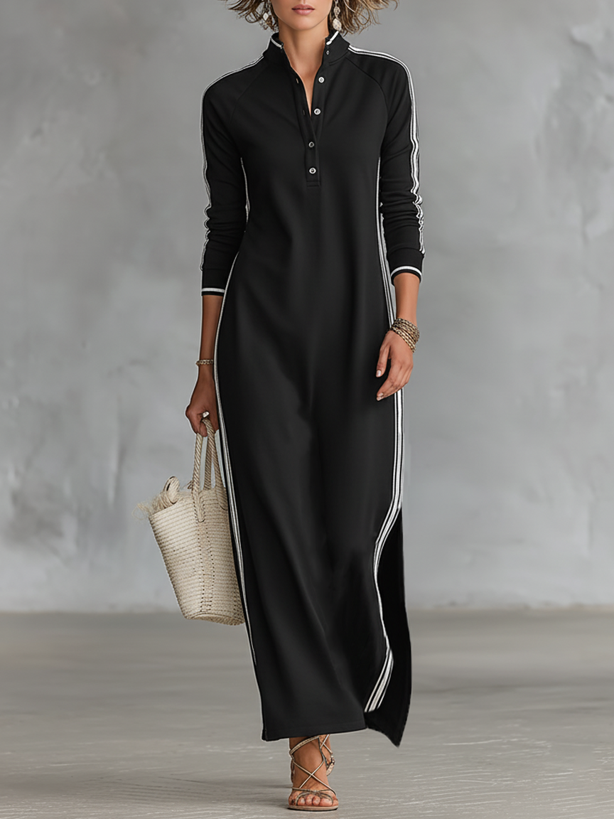Robe maxi en sweat à col boutonné