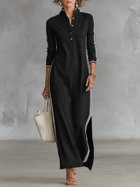 Robe maxi en sweat à col boutonné