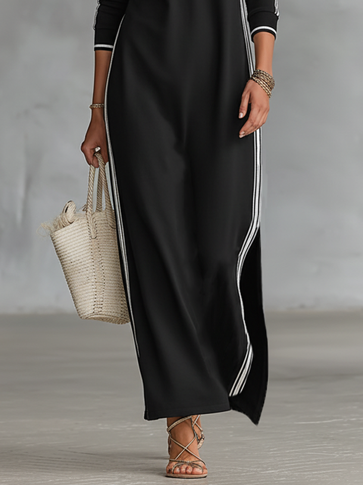 Robe maxi en sweat à col boutonné
