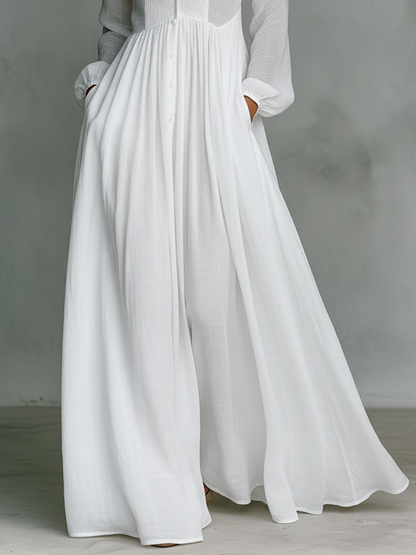 Robe maxi patchwork en lin à col montant