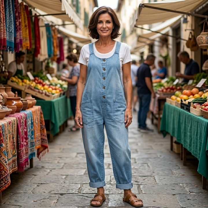 Saylor - Salopettes en denim coton lavé vintage