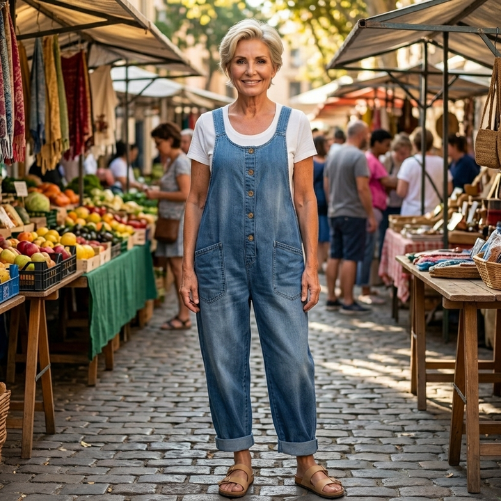 Saylor - Salopettes en denim coton lavé vintage