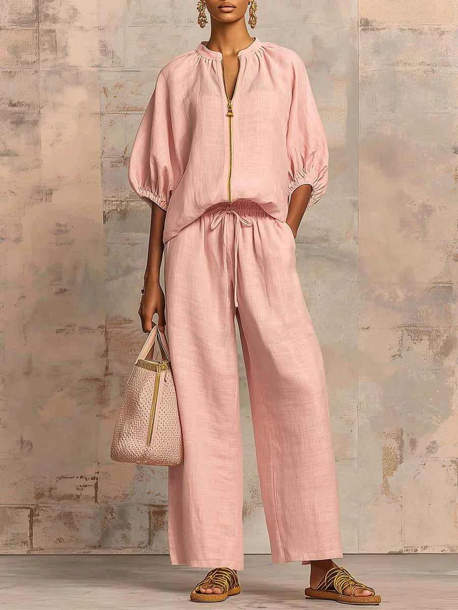 Alba | Ensemble en deux pièces : chemise au style décontracté et pantalon à jambes larges
