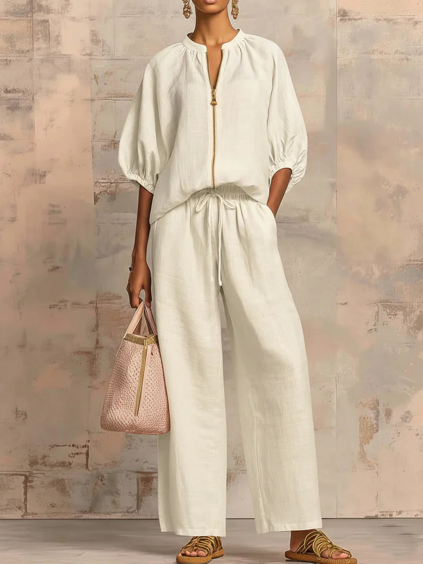 Alba | Ensemble en deux pièces : chemise au style décontracté et pantalon à jambes larges