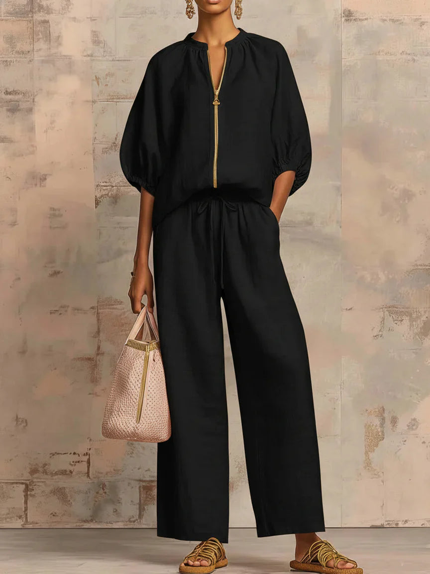 Alba | Ensemble en deux pièces : chemise au style décontracté et pantalon à jambes larges