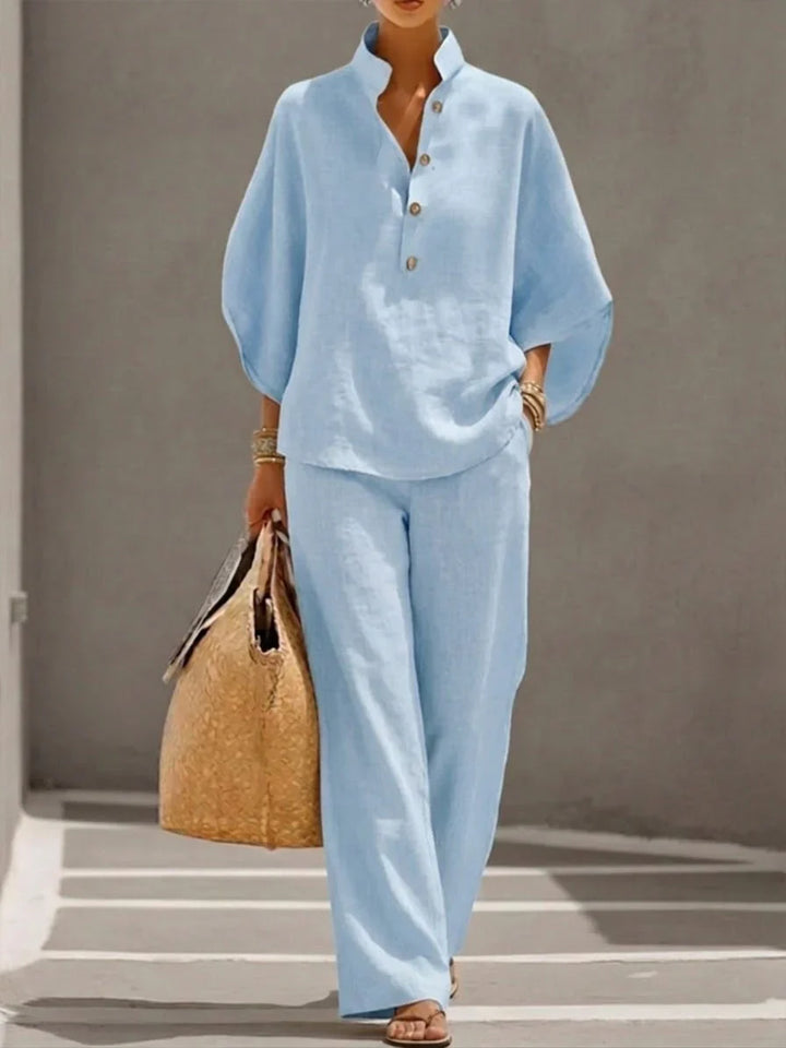 Maribel™ | Ensemble en lin à manches chauve-souris et pantalon large