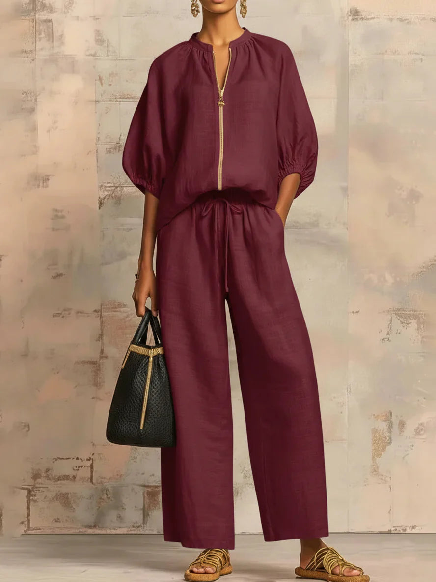 Alba | Ensemble en deux pièces : chemise au style décontracté et pantalon à jambes larges