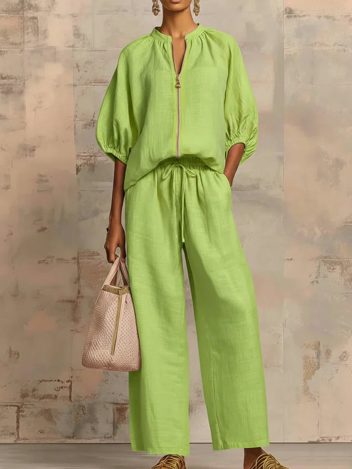Alba | Ensemble en deux pièces : chemise au style décontracté et pantalon à jambes larges
