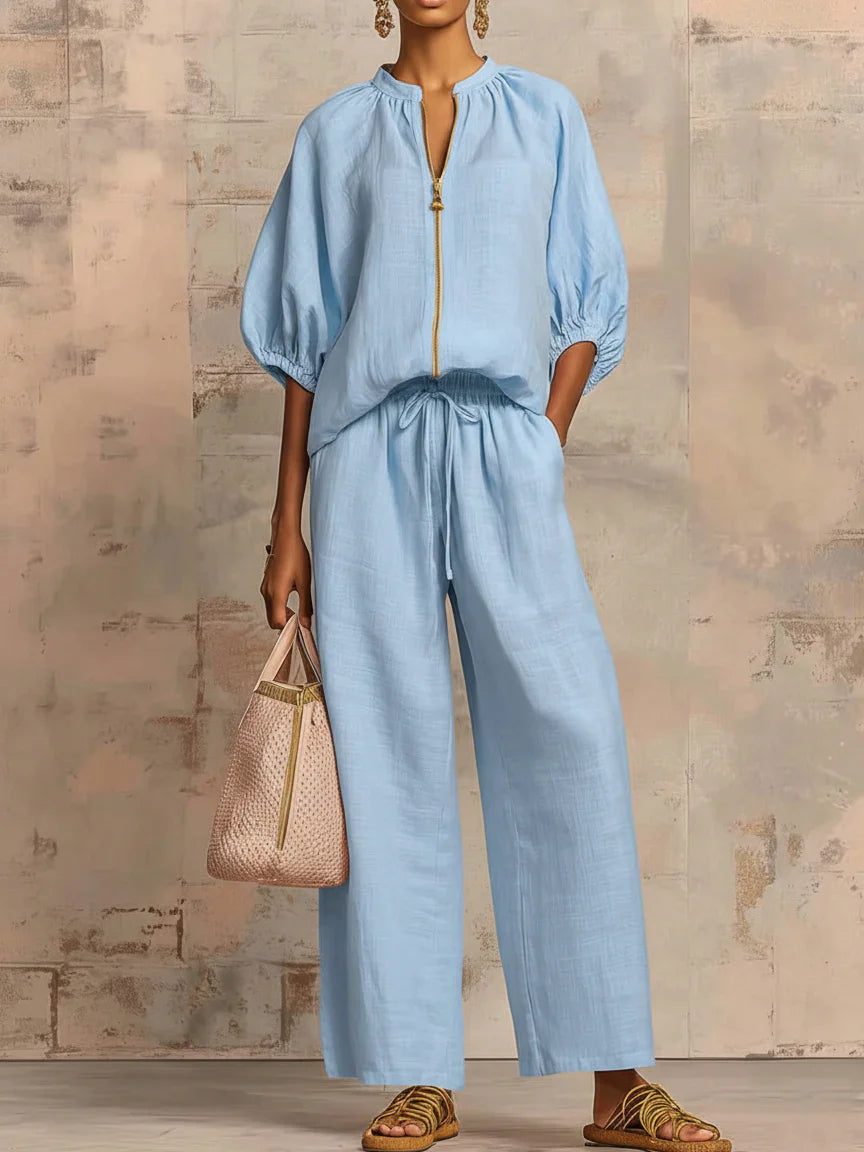 Alba | Ensemble en deux pièces : chemise au style décontracté et pantalon à jambes larges